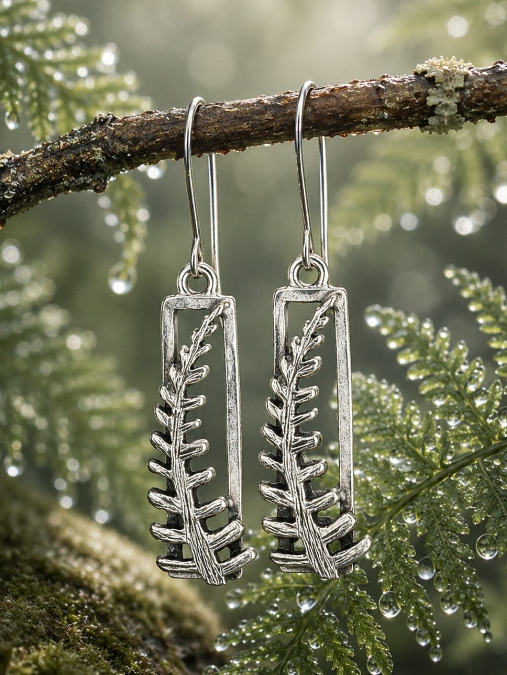 Silver Fern Earrings Botanical Nature Jewelry Hand Crafted